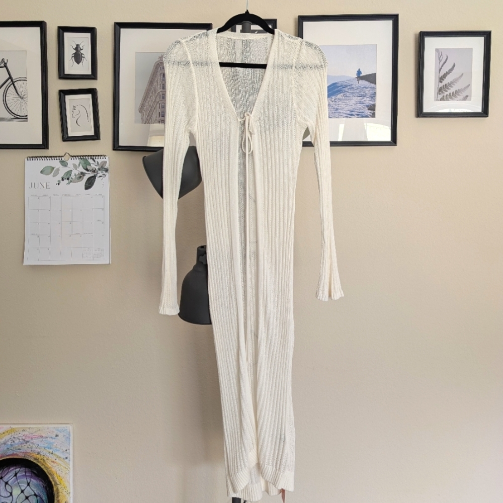 NWT Ivory Knit Viscose Beach Tie-Front Cardigan Or Cover Up